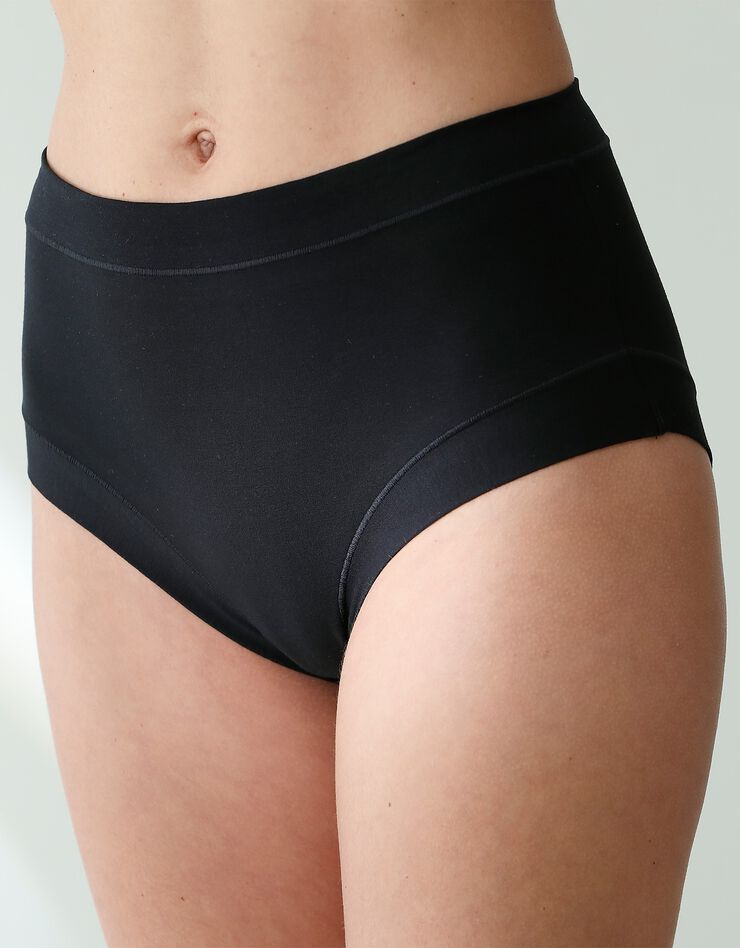 Culotte coton stretch forme maxi ceinture confort "sans élastiques" - lot de 2 (blanc + noir) Culotte coton stretch forme maxi ceinture confort "sans élastiques" - lot de 2 (blanc + noir)