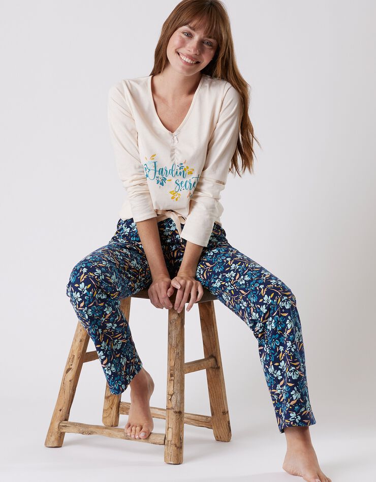 Pantalon pyjama coton imprimé floral (marine)