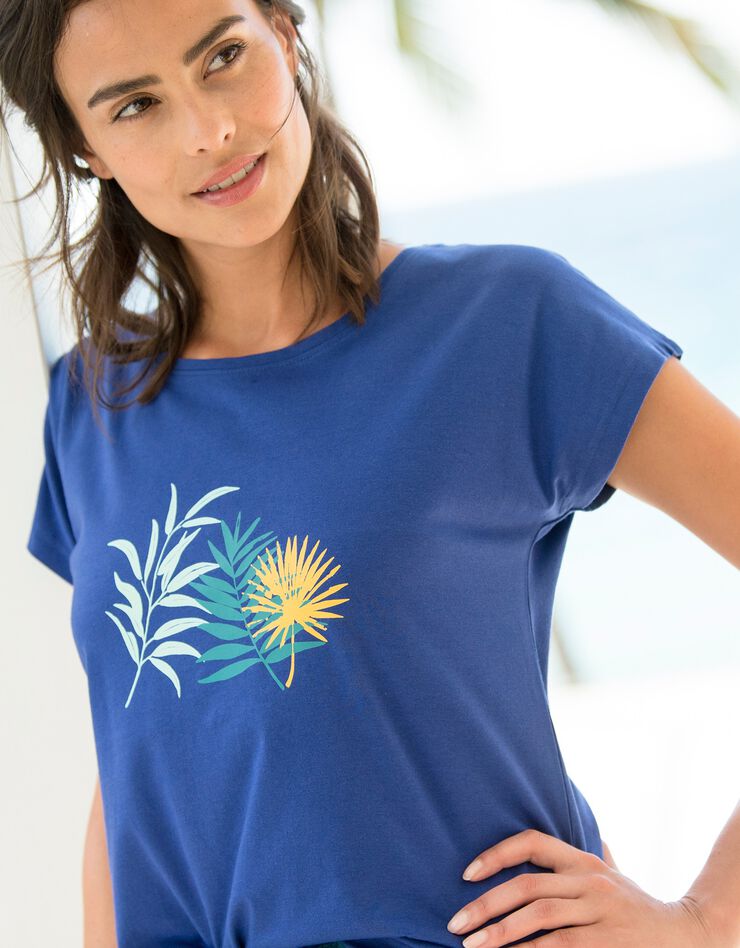Tee-shirt de pyjama en coton manches courtes - uni tropical (bleu)