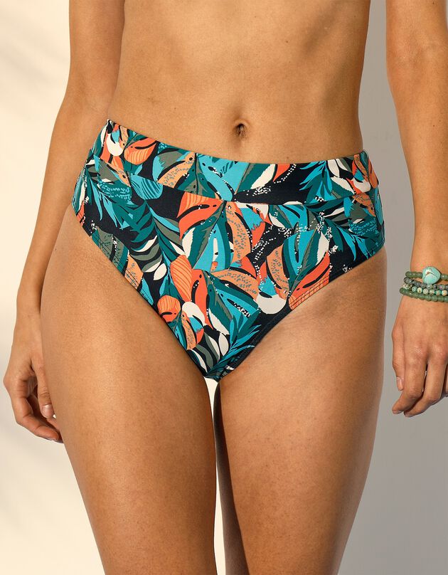 Culotte de bain maxi taille haute Baracoa, effet ventre plat (noir / corail)