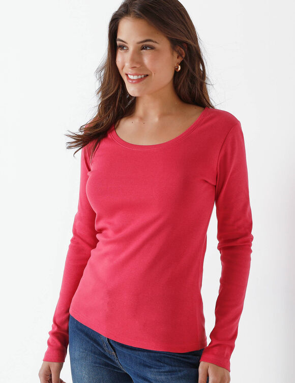 T-shirt uni manches longues en coton biologique(**) (framboise)