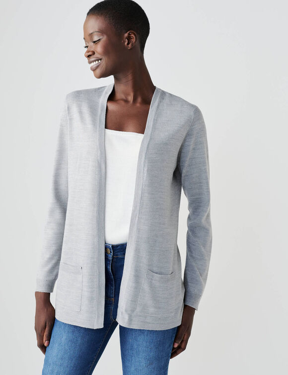 Gilet porter ouvert, maille toucher doux (gris chin&eacute;)