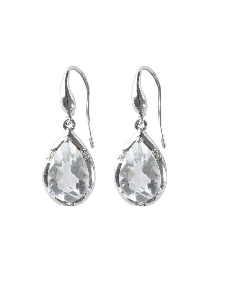 Boucles d'oreilles pendantes argent forme goutte en Cristal de Roche (argent)