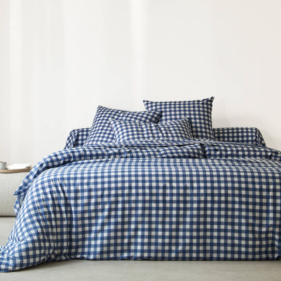 Linge de lit Lou imprim&eacute; carreaux - coton (marine)