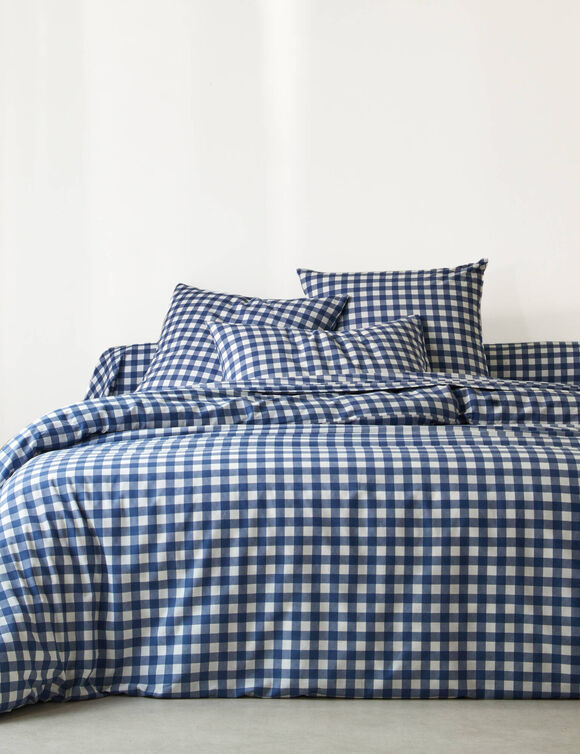 Linge de lit Lou imprim&eacute; carreaux - coton (marine)
