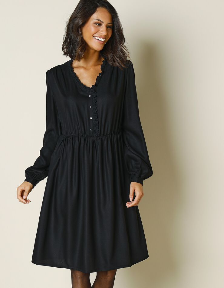 Robe courte twill et macramé (noir) Robe courte twill et macramé (noir)