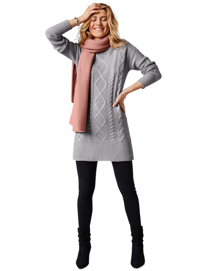 Pull tunique torsadé manches longues toucher cachemire (gris)