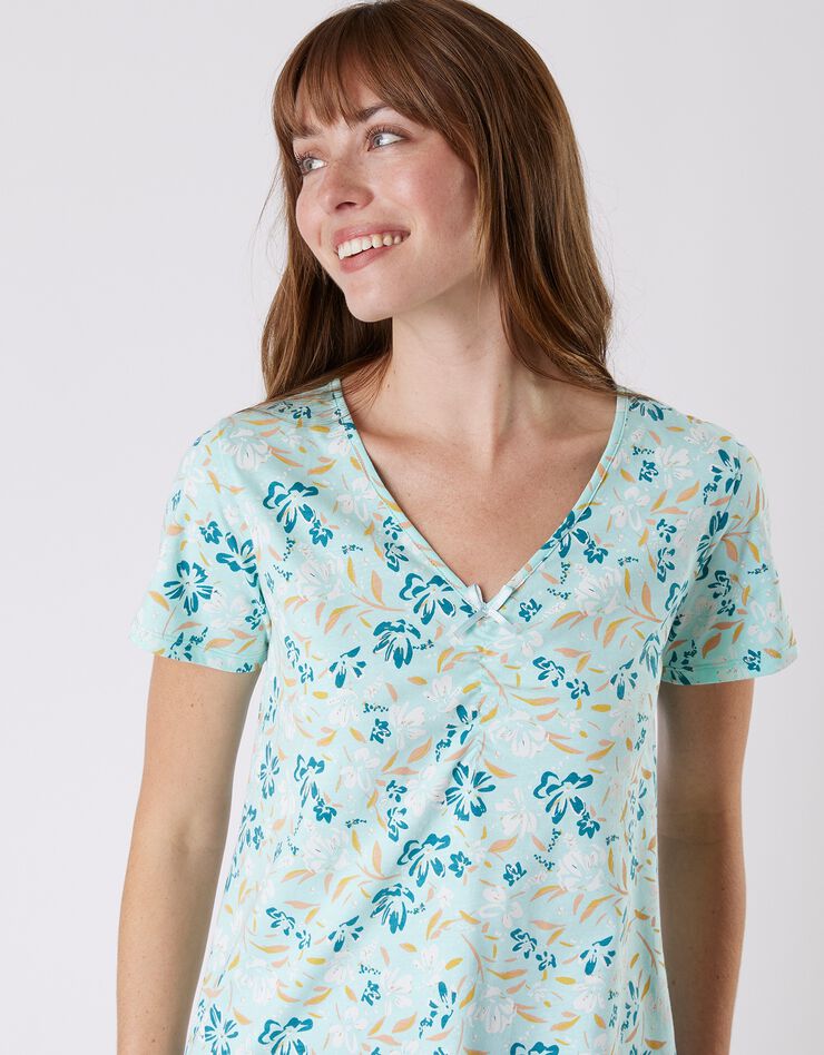 Tee-shirt pyjama manches courtes imprimé floral (aqua)