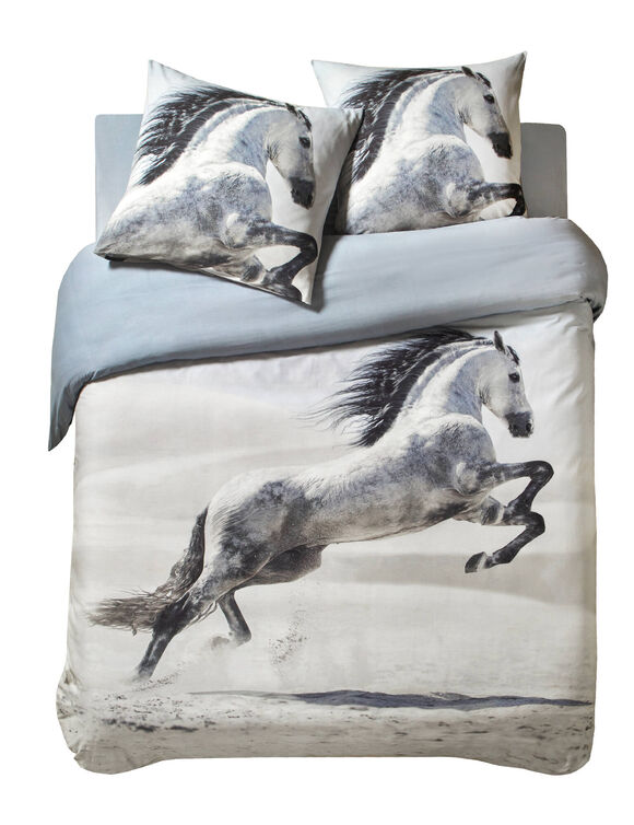 Linge de lit Galop imprim&eacute; chevaux, coton (beige)