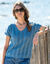 Pull col V manches courtes, maille ajourée (bleu jean)