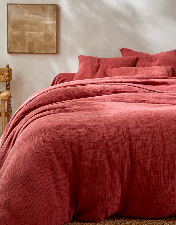 Linge de lit uni en triple gaze de coton (bois de rose)