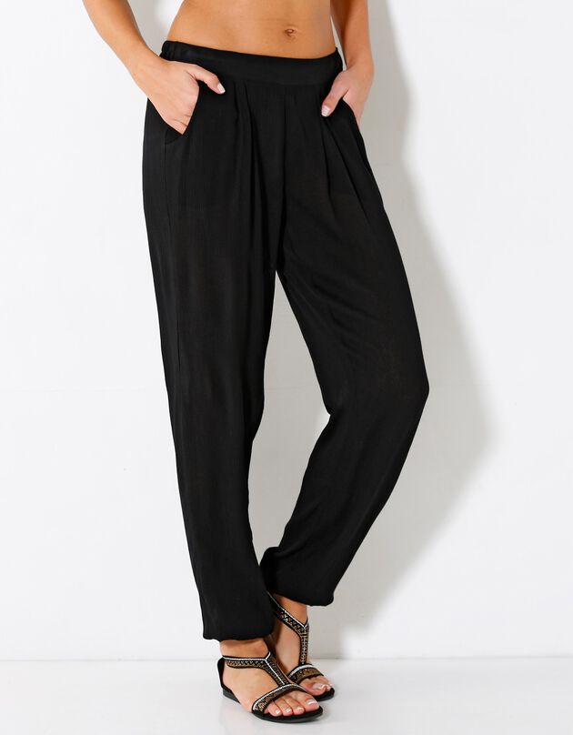 Pantalon droit crépon uni (noir)