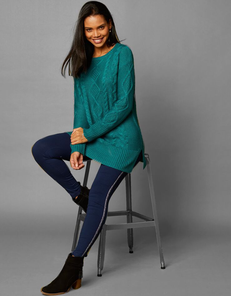 Pull tunique torsadé manches longues toucher cachemire (vert) Pull tunique torsadé manches longues toucher cachemire (vert)