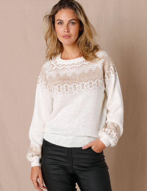 Pull jacquard cuivr&eacute; (&eacute;cru / cuivre)