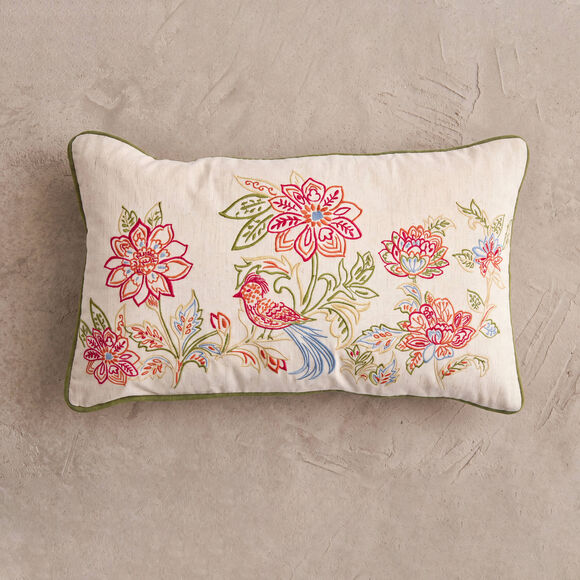 Coussin brod&eacute; floral Jos&eacute;phine (naturel / terracotta)