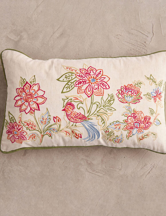 Coussin brod&eacute; floral Jos&eacute;phine (naturel / terracotta)