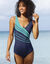 Maillot de bain 1 pièce à bandes (marine / aqua)
