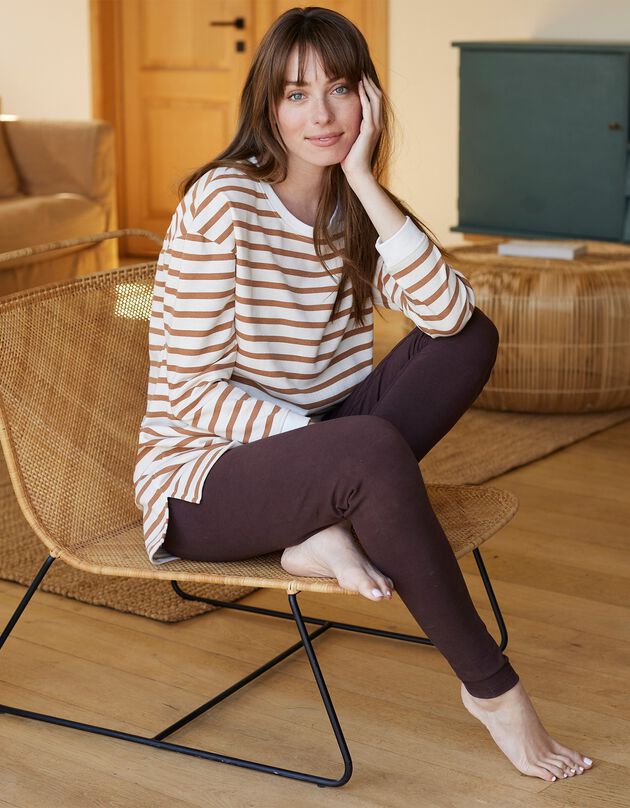 Pyjama molleton rayé avec legging  (écru / caramel)