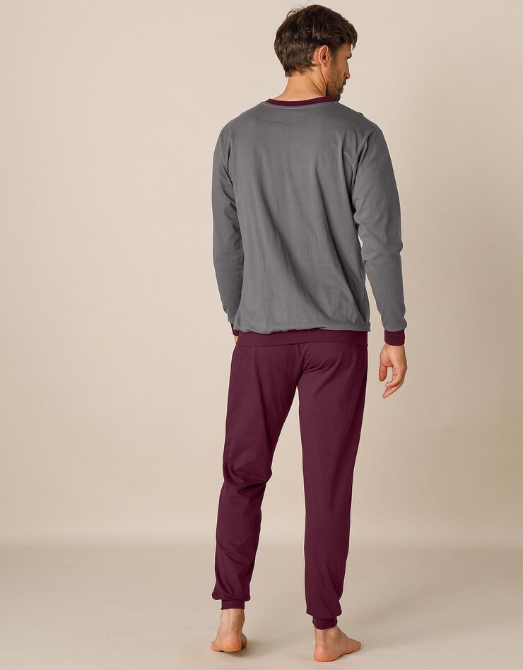 Pyjama long tricolore - lot de 2 (bordeaux / gris) Pyjama long tricolore - lot de 2 (bordeaux / gris)