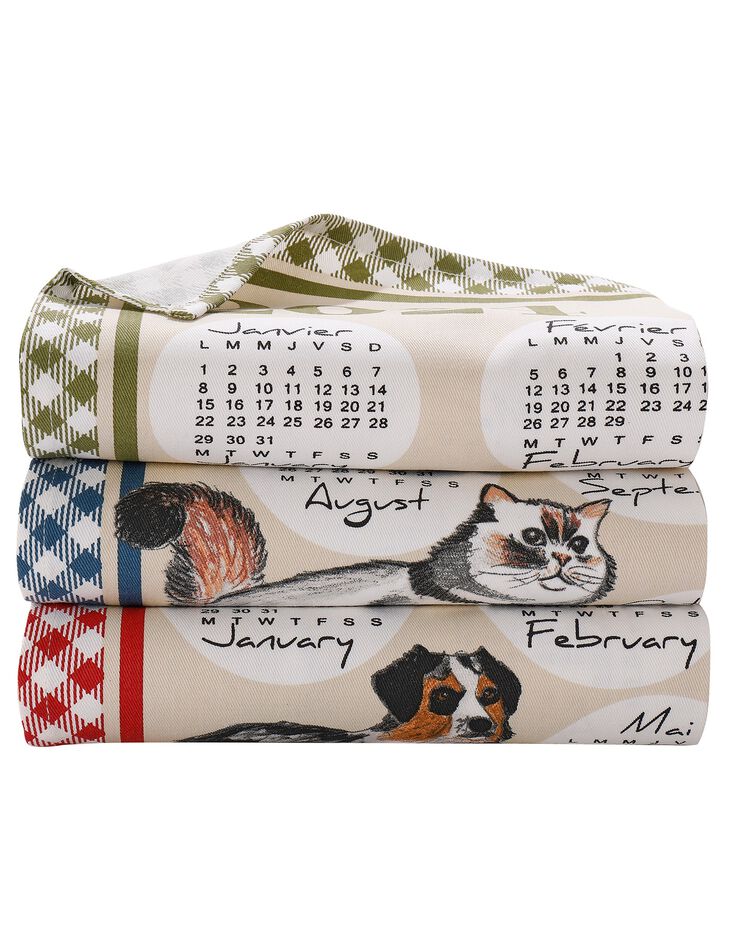 Torchons calendrier - lot de 3 (bleu + rouge + vert)