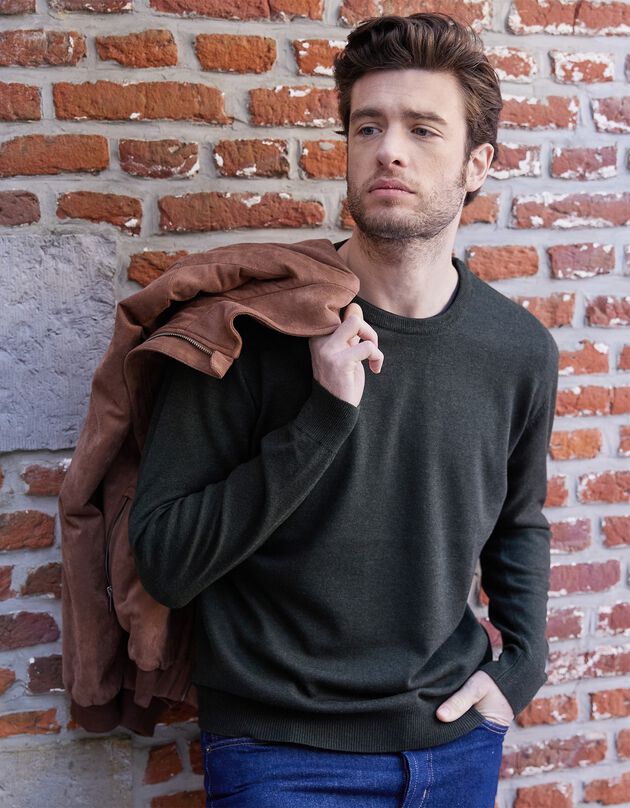 Pull uni col rond (kaki chiné)