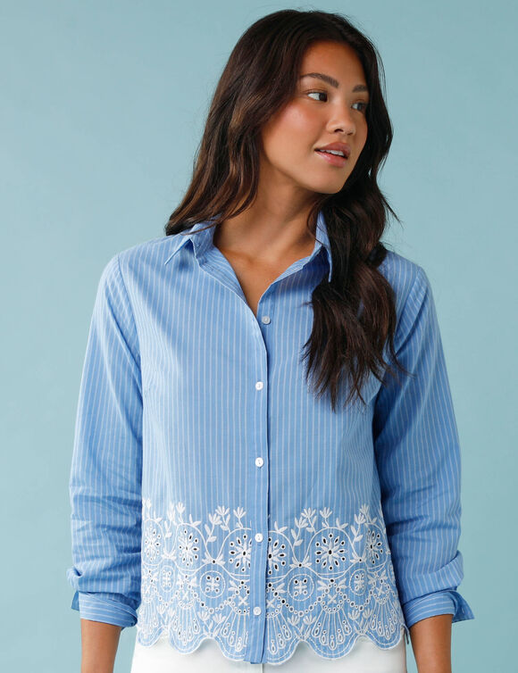 Chemisier brod&eacute; ray&eacute;, Sp&eacute;cial Petites (bleu)