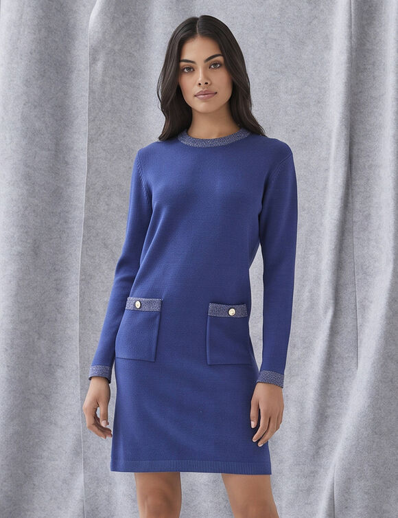 Robe pull d&eacute;tails brillants, 2 poches (bleu)