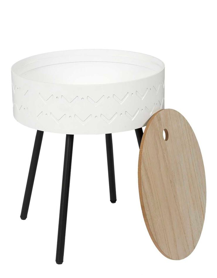 Table d’appoint-coffre déco - pieds métal (blanc)