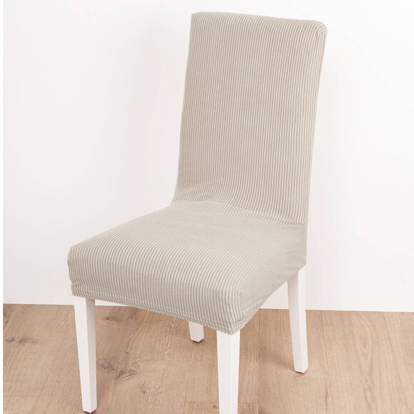 Housse de chaise bi-extensible velours côtelé (écru)