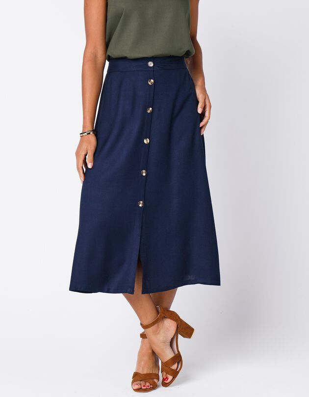 Jupe boutonnée fluide unie, spéciale petites (marine)