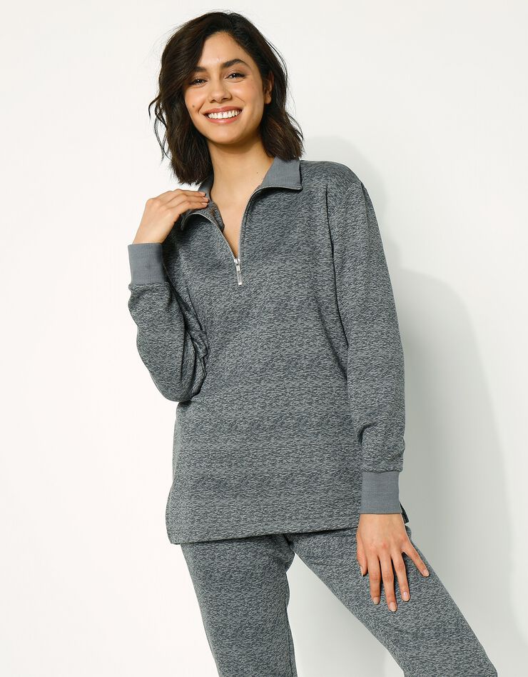 Sweat en molleton effet chiné col montant zippé (gris chiné) Sweat en molleton effet chiné col montant zippé (gris chiné)