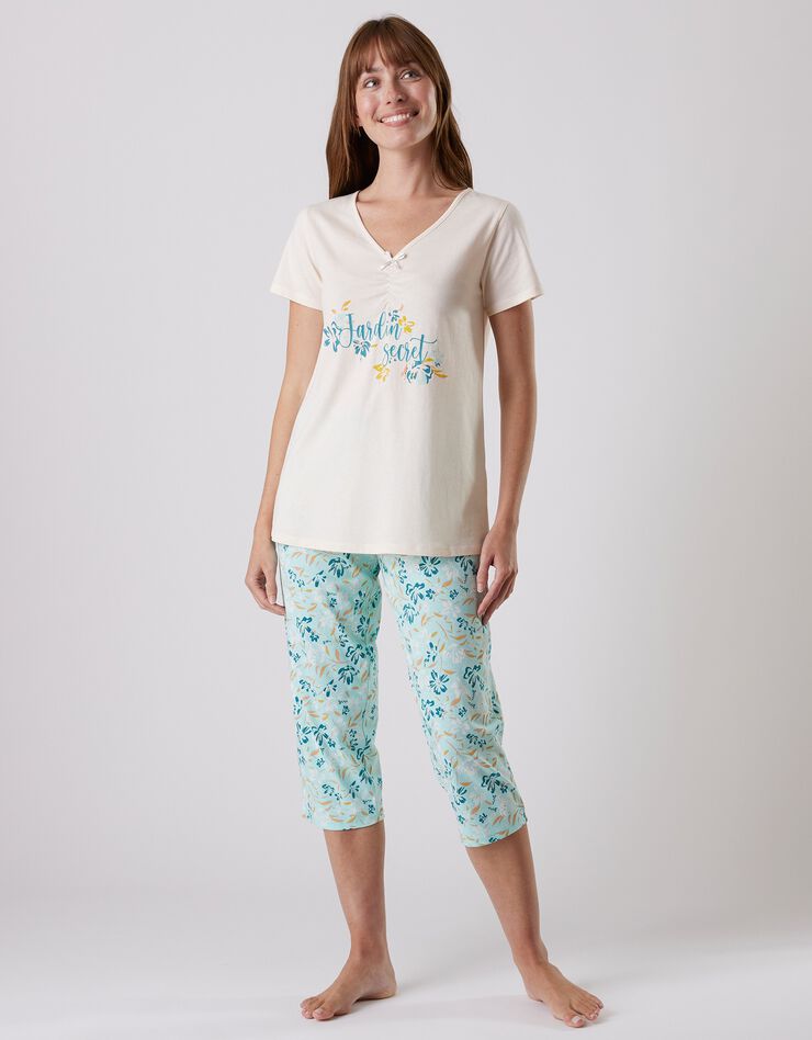 Pantalon court pyjama imprimé floral (aqua)