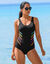 Maillot de bain 1 pi&egrave;ce - d&eacute;coupes princesse (noir / multicolore)