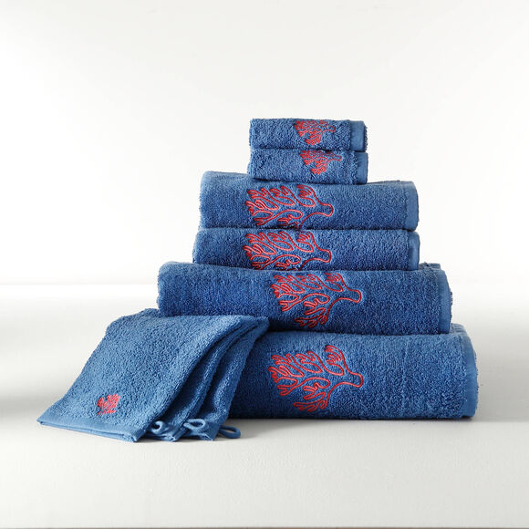Collection serviettes de bain 420 g/m&sup2; brod&eacute;es corail (bleu dur)