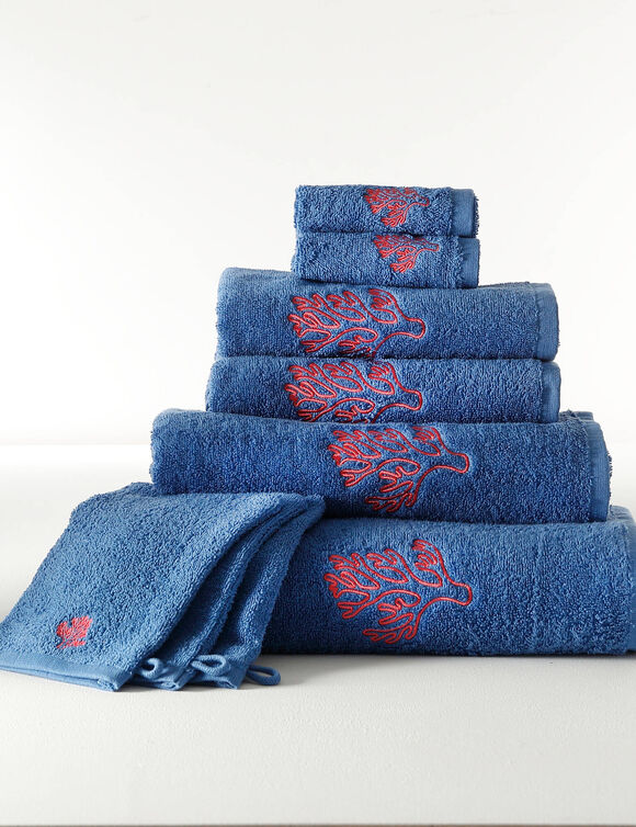 Collection serviettes de bain 420 g/m&sup2; brod&eacute;es corail (bleu dur)