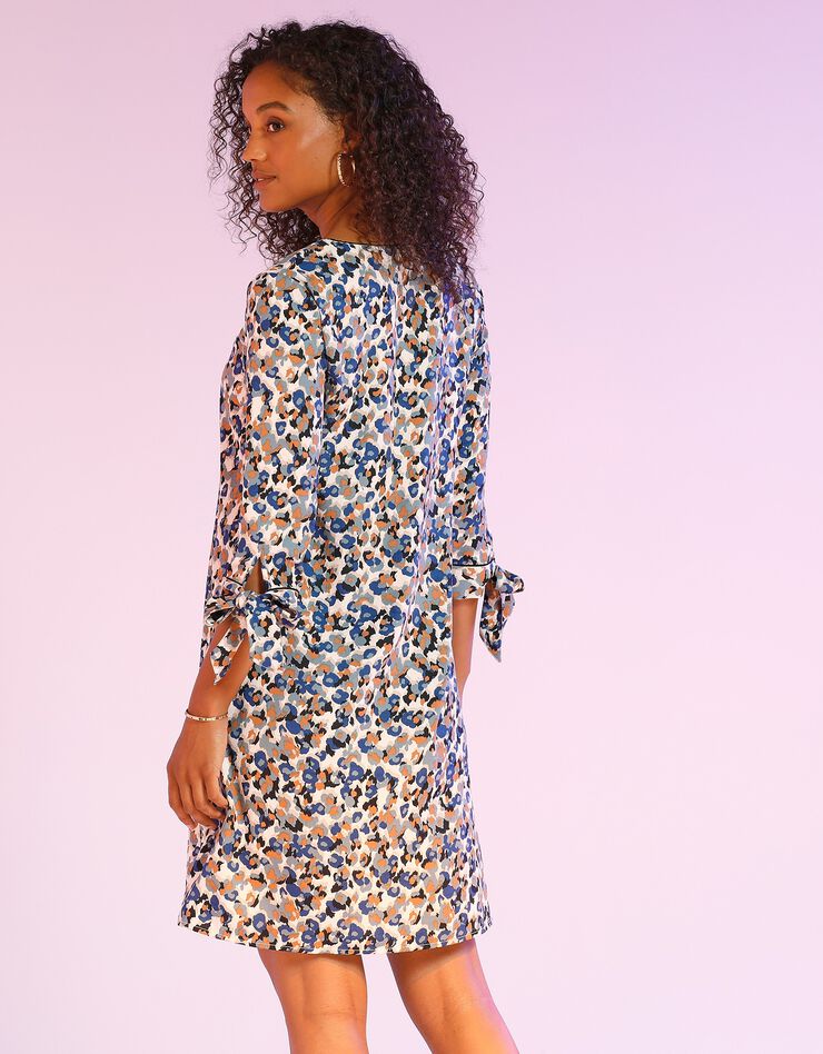 Robe évasée biais contrastés imprimée (écru / marine)