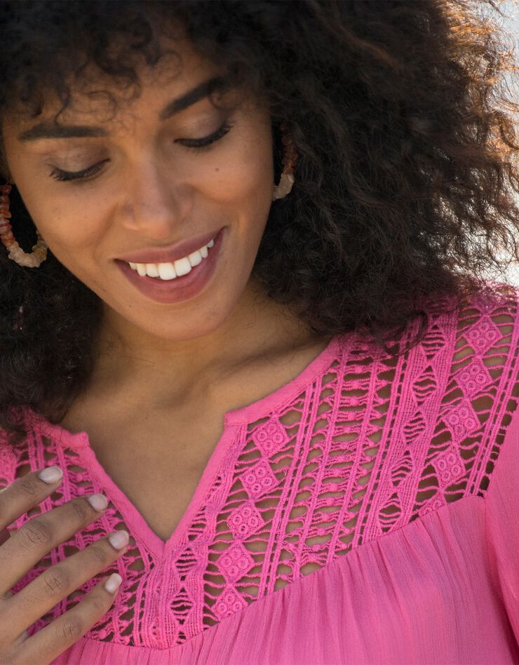 Blouse macramé manches 3/4 (rose) Blouse macramé manches 3/4 (rose)