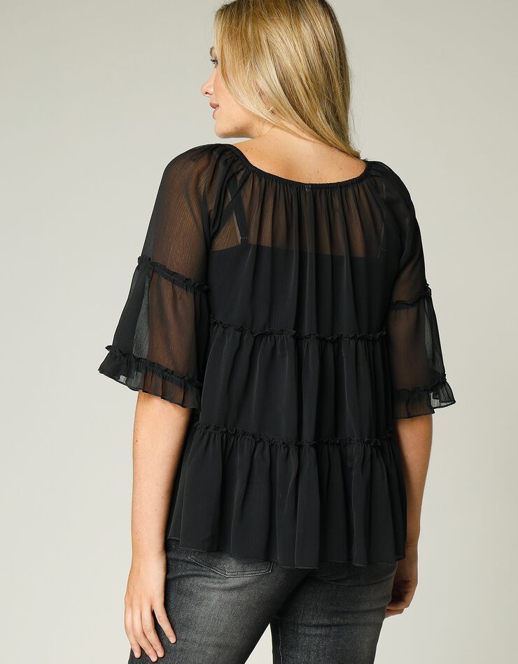 Blouse volantée voile unie détails dorés (noir) Blouse volantée voile unie détails dorés (noir)
