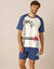 Pyjama short motif bambou (écru / indigo)