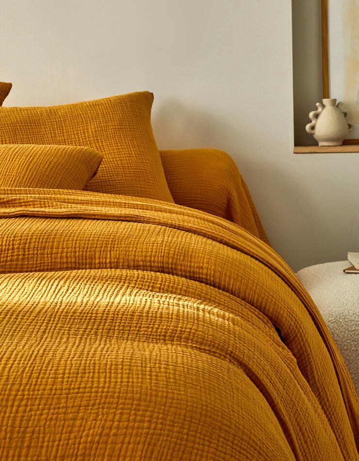 Linge de lit uni en triple gaze de coton (miel)