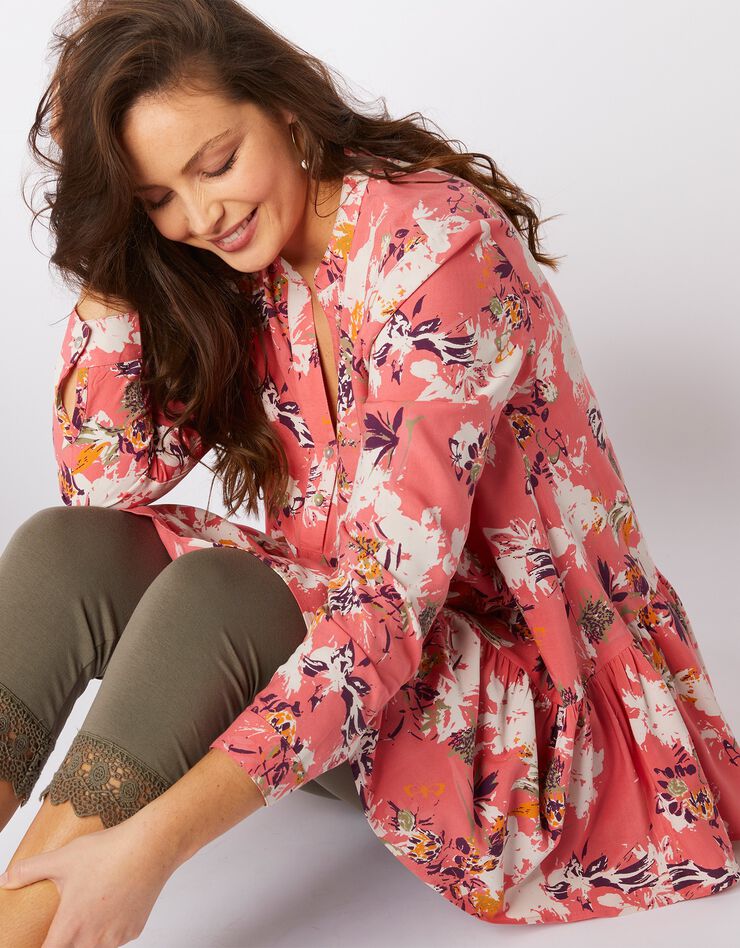 Blouse ample manches longues imprimé fleuri (corail) Blouse ample manches longues imprimé fleuri (corail)