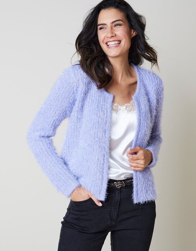 Gilet paletot maille perlée fantaisie (lilas)