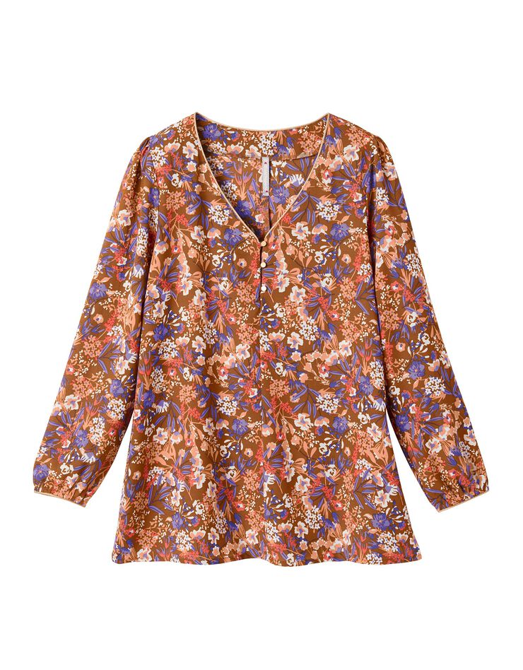 Blouse évasée imprimée manches longues (caramel) Blouse évasée imprimée manches longues (caramel)