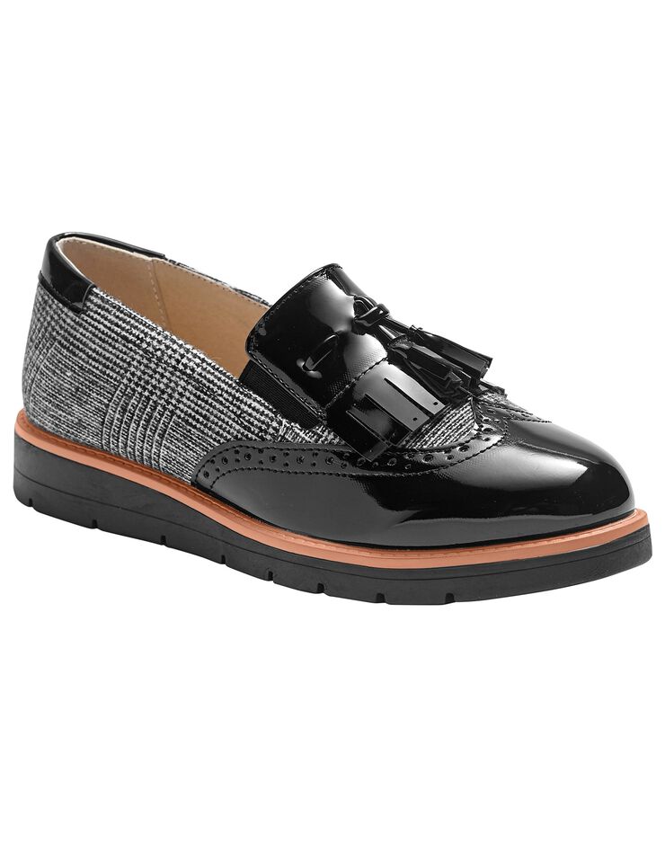 Slippers compensées à franges et pompons - carreaux/gris (noir / gris) Slippers compensées à franges et pompons - carreaux/gris (noir / gris)