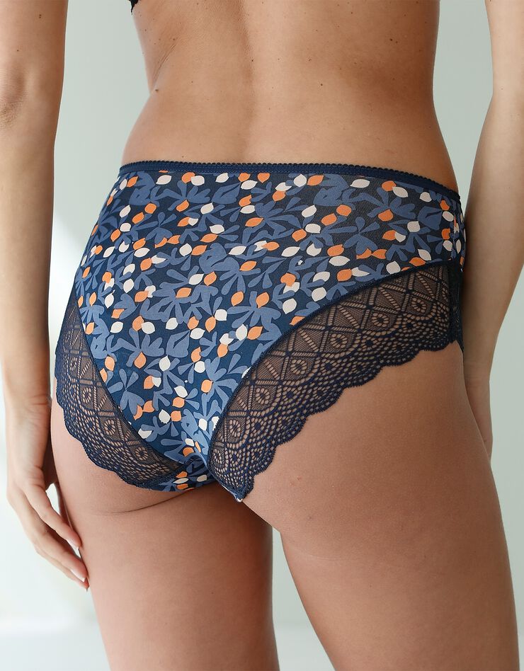 Culotte forme maxi coton stretch imprimé "fruits" et dentelle - lot de 3 (marine + bleu + orange) Culotte forme maxi coton stretch imprimé "fruits" et dentelle - lot de 3 (marine + bleu + orange)