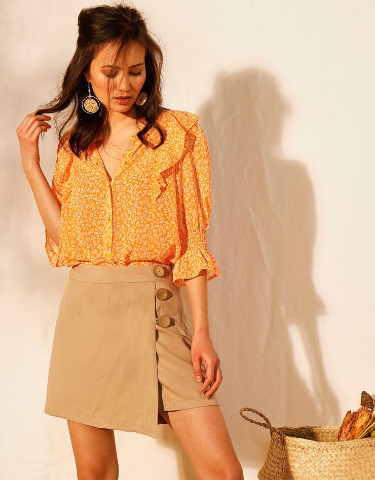 Short jupette viscose fluide boutonné (naturel) Short jupette viscose fluide boutonné (naturel)