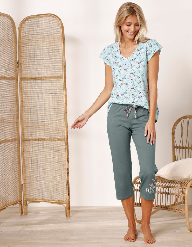 Tee-shirt pyjama imprimé manches courtes (vert d'eau) Tee-shirt pyjama imprimé manches courtes (vert d'eau)