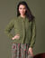Gilet boutonné col montant, maille fantaisie  (vert mousse)