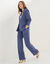 Veste blazer ray&eacute;e, viscose-lin (bleu)