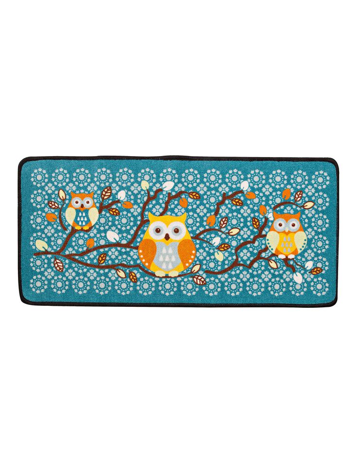 Tapis d'évier motif chouette (bleu)
